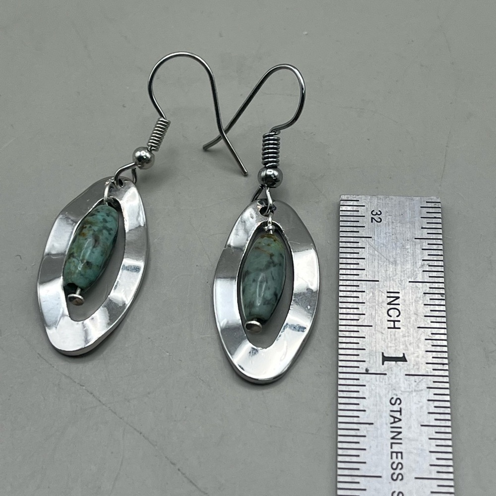 Silver and Turquoise Oval Earrings - Picture 3 of 3